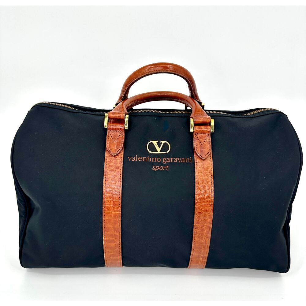 Vintage Valentino Garavani Sport Duffel Bag Black Nylon Croc Trim + COA